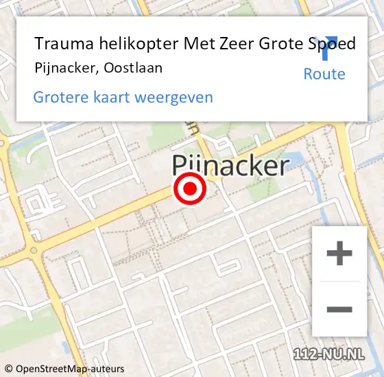 Locatie op kaart van de 112 melding: Trauma helikopter Met Zeer Grote Spoed Naar Pijnacker, Oostlaan op 18 maart 2024 19:59
