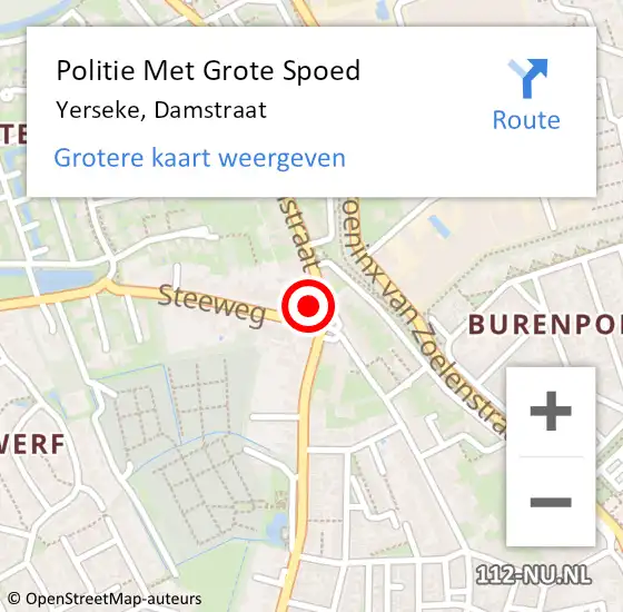 Locatie op kaart van de 112 melding: Politie Met Grote Spoed Naar Yerseke, Damstraat op 18 maart 2024 20:04