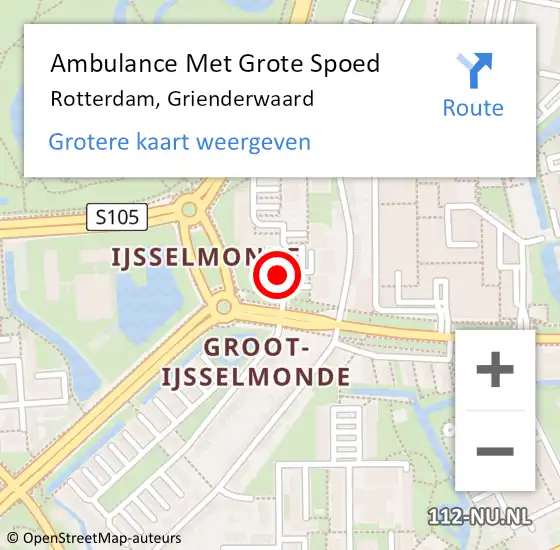 Locatie op kaart van de 112 melding: Ambulance Met Grote Spoed Naar Rotterdam, Grienderwaard op 18 maart 2024 20:54