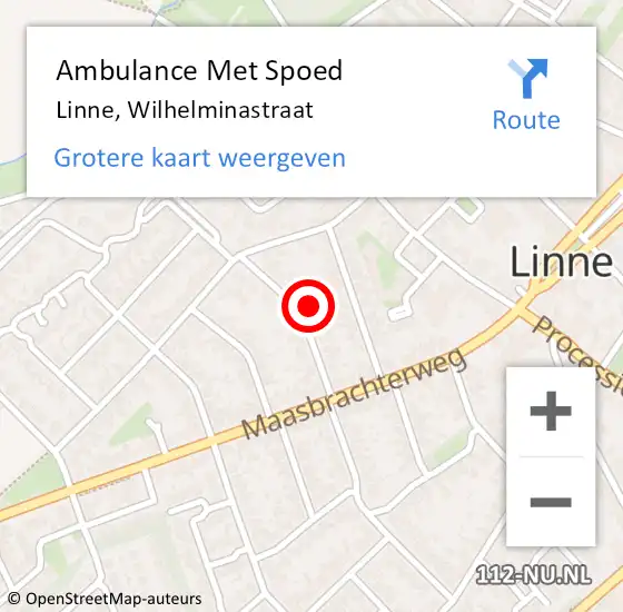 Locatie op kaart van de 112 melding: Ambulance Met Spoed Naar Linne, Wilhelminastraat op 18 maart 2024 20:54