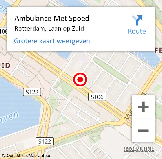 Locatie op kaart van de 112 melding: Ambulance Met Spoed Naar Rotterdam, Laan op Zuid op 18 maart 2024 21:40