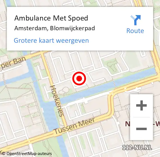Locatie op kaart van de 112 melding: Ambulance Met Spoed Naar Amsterdam, Blomwijckerpad op 18 maart 2024 22:09