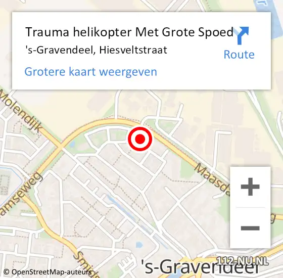 Locatie op kaart van de 112 melding: Trauma helikopter Met Grote Spoed Naar 's-Gravendeel, Hiesveltstraat op 18 maart 2024 23:11