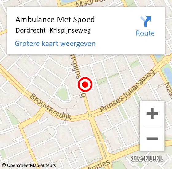 Locatie op kaart van de 112 melding: Ambulance Met Spoed Naar Dordrecht, Krispijnseweg op 18 maart 2024 23:57