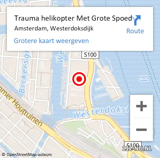 Locatie op kaart van de 112 melding: Trauma helikopter Met Grote Spoed Naar Amsterdam, Westerdoksdijk op 19 maart 2024 02:59