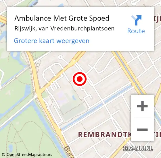 Locatie op kaart van de 112 melding: Ambulance Met Grote Spoed Naar Rijswijk, van Vredenburchplantsoen op 19 maart 2024 03:47