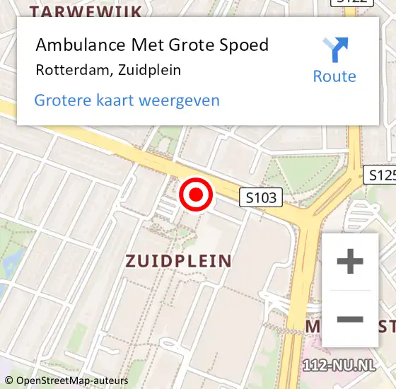Locatie op kaart van de 112 melding: Ambulance Met Grote Spoed Naar Rotterdam, Zuidplein op 19 maart 2024 04:26
