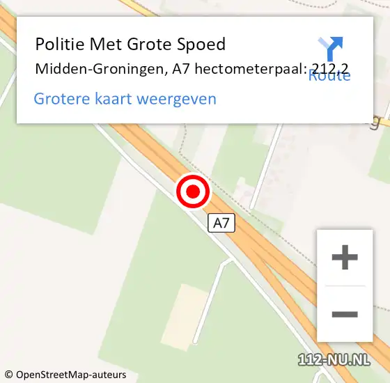 Locatie op kaart van de 112 melding: Politie Met Grote Spoed Naar Midden-Groningen, A7 hectometerpaal: 212,2 op 19 maart 2024 06:04