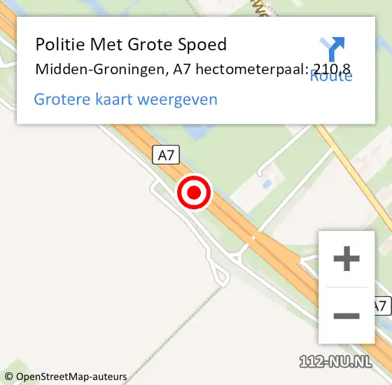 Locatie op kaart van de 112 melding: Politie Met Grote Spoed Naar Midden-Groningen, A7 hectometerpaal: 210,8 op 19 maart 2024 06:16