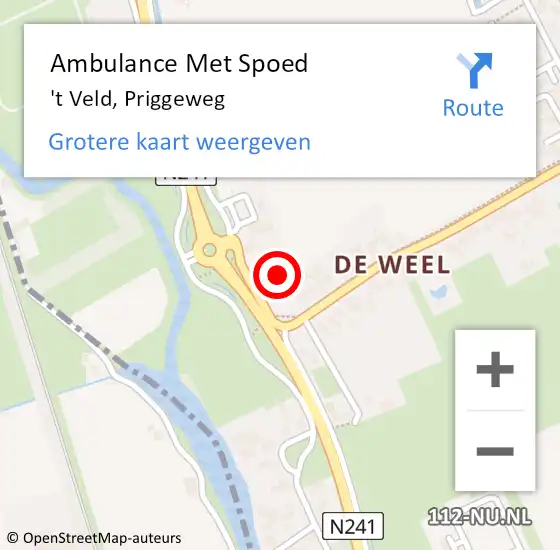 Locatie op kaart van de 112 melding: Ambulance Met Spoed Naar 't Veld, Priggeweg op 19 maart 2024 06:37