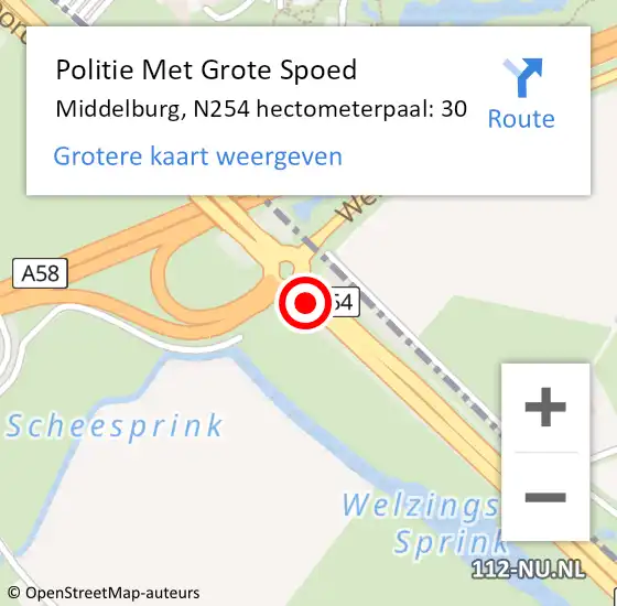Locatie op kaart van de 112 melding: Politie Met Grote Spoed Naar Middelburg, N254 hectometerpaal: 30 op 19 maart 2024 06:44