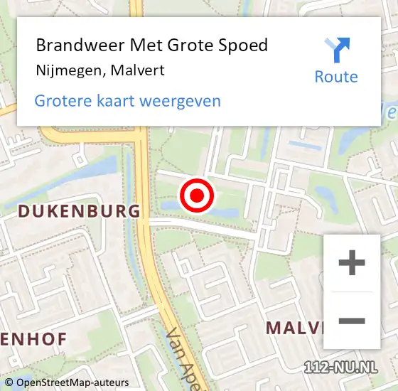 Locatie op kaart van de 112 melding: Brandweer Met Grote Spoed Naar Nijmegen, Malvert op 19 maart 2024 07:25