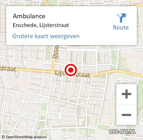 Locatie op kaart van de 112 melding: Ambulance Enschede, Lijsterstraat op 19 maart 2024 08:13