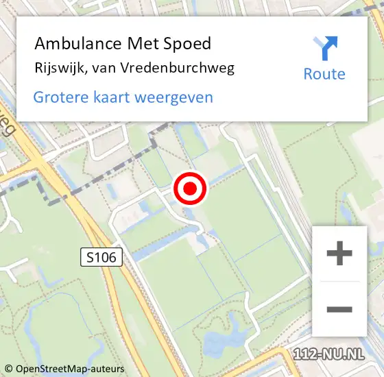 Locatie op kaart van de 112 melding: Ambulance Met Spoed Naar Rijswijk, van Vredenburchweg op 19 maart 2024 08:44