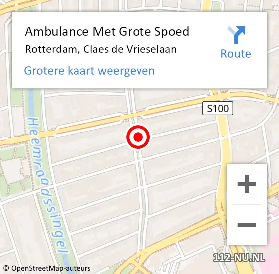 Locatie op kaart van de 112 melding: Ambulance Met Grote Spoed Naar Rotterdam, Claes de Vrieselaan op 19 maart 2024 08:46