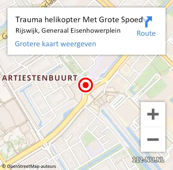 Locatie op kaart van de 112 melding: Trauma helikopter Met Grote Spoed Naar Rijswijk, Generaal Eisenhowerplein op 19 maart 2024 08:47
