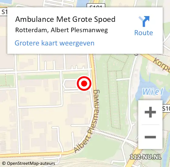 Locatie op kaart van de 112 melding: Ambulance Met Grote Spoed Naar Rotterdam, Albert Plesmanweg op 19 maart 2024 09:05