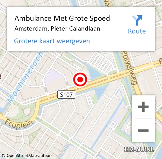 Locatie op kaart van de 112 melding: Ambulance Met Grote Spoed Naar Amsterdam, Pieter Calandlaan op 19 maart 2024 09:08