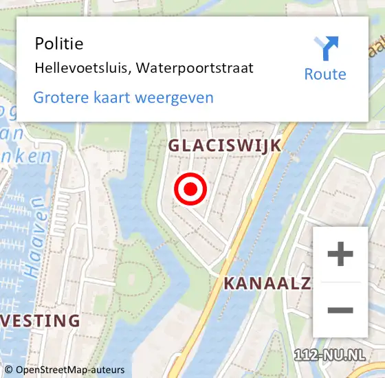 Locatie op kaart van de 112 melding: Politie Hellevoetsluis, Waterpoortstraat op 19 maart 2024 09:53
