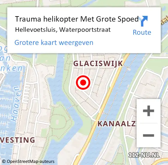 Locatie op kaart van de 112 melding: Trauma helikopter Met Grote Spoed Naar Hellevoetsluis, Waterpoortstraat op 19 maart 2024 09:54