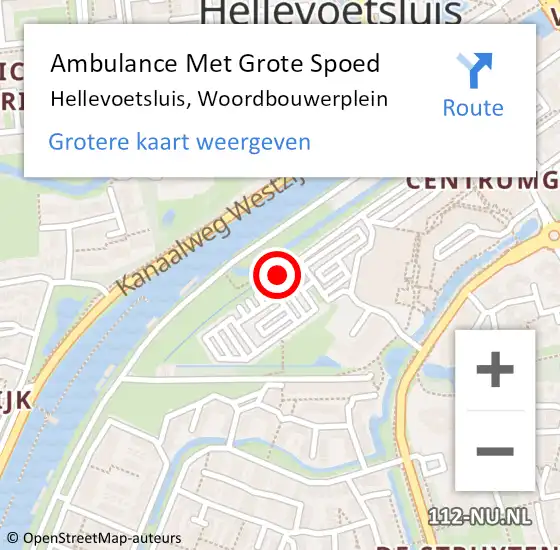 Locatie op kaart van de 112 melding: Ambulance Met Grote Spoed Naar Hellevoetsluis, Woordbouwerplein op 19 maart 2024 10:08