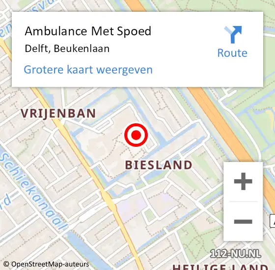 Locatie op kaart van de 112 melding: Ambulance Met Spoed Naar Delft, Beukenlaan op 19 maart 2024 10:14