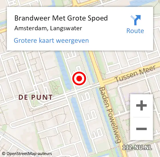 Locatie op kaart van de 112 melding: Brandweer Met Grote Spoed Naar Amsterdam, Langswater op 19 maart 2024 10:47