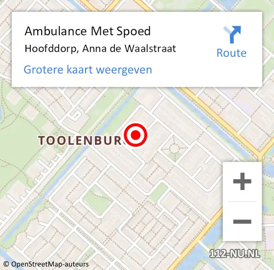Locatie op kaart van de 112 melding: Ambulance Met Spoed Naar Hoofddorp, Anna de Waalstraat op 19 maart 2024 10:48