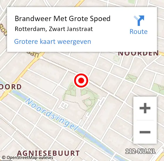 Locatie op kaart van de 112 melding: Brandweer Met Grote Spoed Naar Rotterdam, Zwart Janstraat op 19 maart 2024 10:49