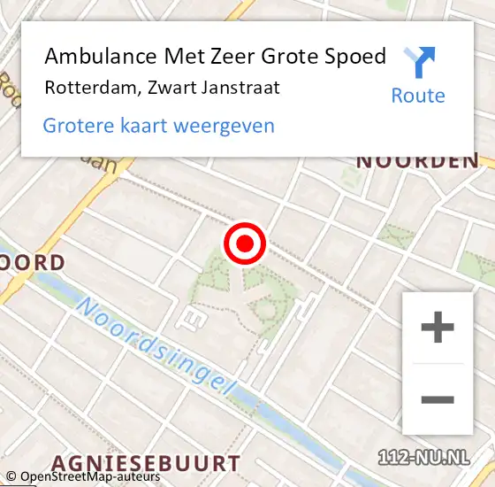 Locatie op kaart van de 112 melding: Ambulance Met Zeer Grote Spoed Naar Rotterdam, Zwart Janstraat op 19 maart 2024 10:49
