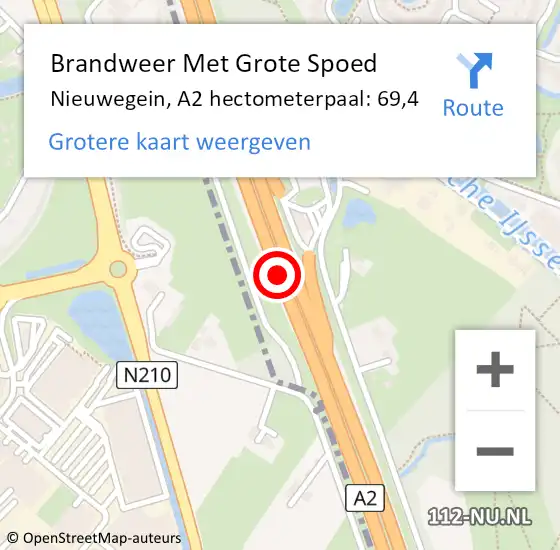 Locatie op kaart van de 112 melding: Brandweer Met Grote Spoed Naar Nieuwegein, A2 hectometerpaal: 69,4 op 19 maart 2024 12:07