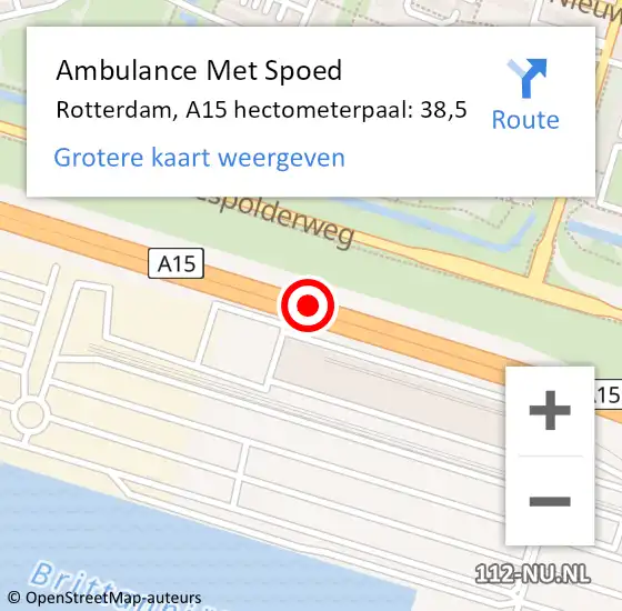 Locatie op kaart van de 112 melding: Ambulance Met Spoed Naar Rotterdam, A15 hectometerpaal: 38,5 op 19 maart 2024 12:28