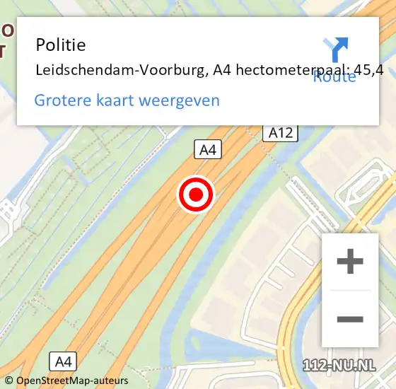 Locatie op kaart van de 112 melding: Politie Leidschendam-Voorburg, A4 hectometerpaal: 45,4 op 19 maart 2024 12:38