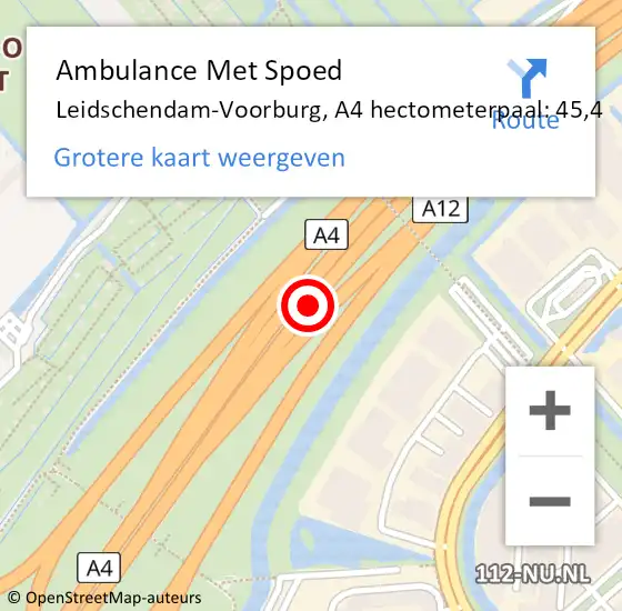 Locatie op kaart van de 112 melding: Ambulance Met Spoed Naar Leidschendam-Voorburg, A4 hectometerpaal: 45,4 op 19 maart 2024 12:39