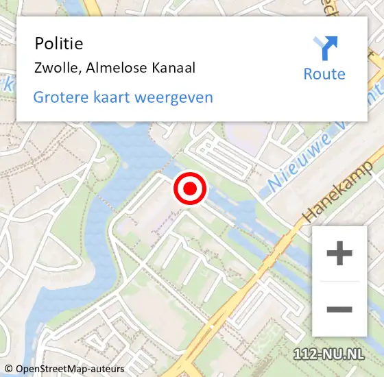 Locatie op kaart van de 112 melding: Politie Zwolle, Almelose Kanaal op 19 maart 2024 12:44
