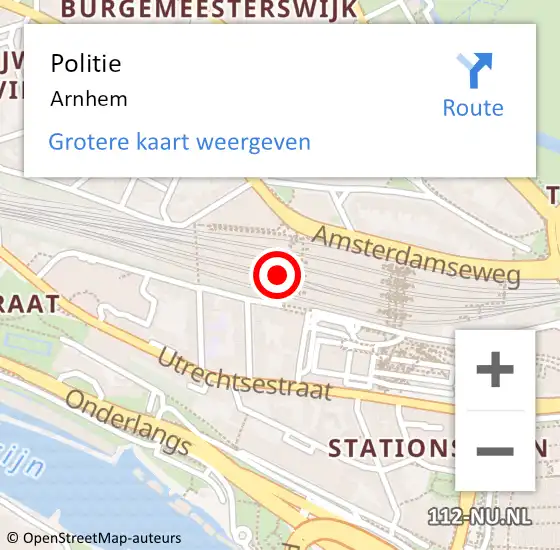 Locatie op kaart van de 112 melding: Politie Arnhem op 19 maart 2024 13:08