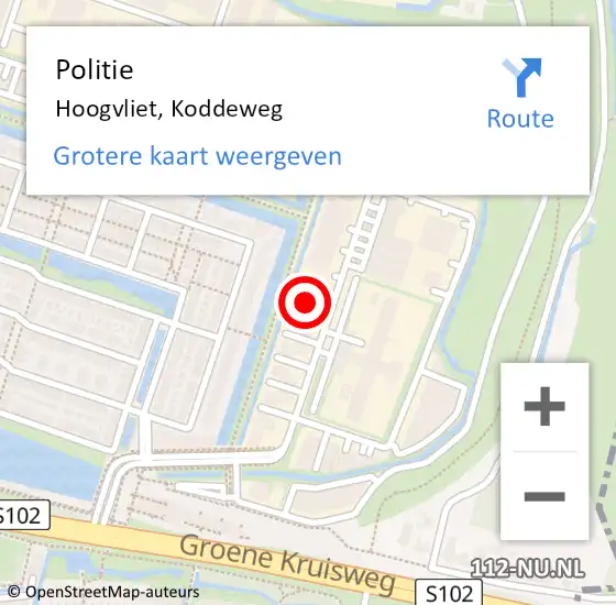 Locatie op kaart van de 112 melding: Politie Hoogvliet, Koddeweg op 19 maart 2024 13:15