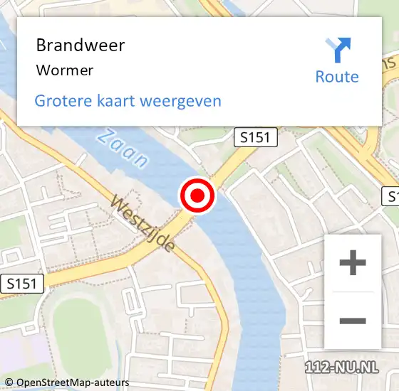 Locatie op kaart van de 112 melding: Brandweer Wormer op 19 maart 2024 13:39
