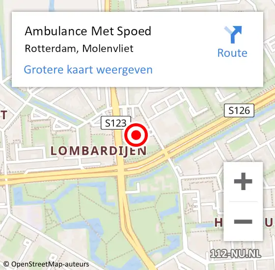 Locatie op kaart van de 112 melding: Ambulance Met Spoed Naar Rotterdam, Molenvliet op 19 maart 2024 15:09