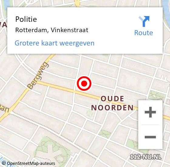Locatie op kaart van de 112 melding: Politie Rotterdam, Vinkenstraat op 19 maart 2024 15:11