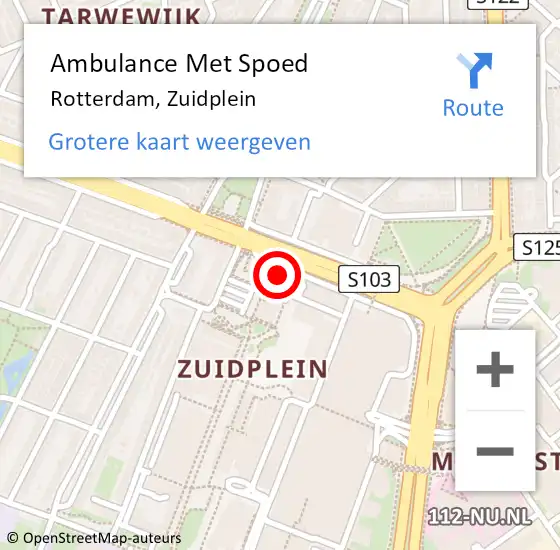 Locatie op kaart van de 112 melding: Ambulance Met Spoed Naar Rotterdam, Zuidplein op 19 maart 2024 15:21