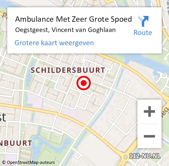 Locatie op kaart van de 112 melding: Ambulance Met Zeer Grote Spoed Naar Oegstgeest, Vincent van Goghlaan op 19 maart 2024 15:42