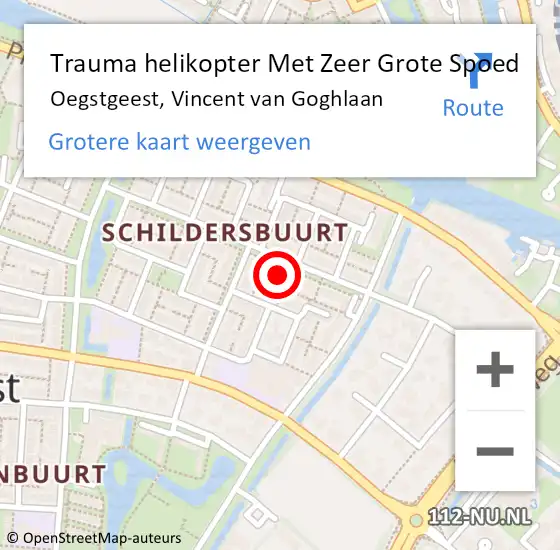 Locatie op kaart van de 112 melding: Trauma helikopter Met Zeer Grote Spoed Naar Oegstgeest, Vincent van Goghlaan op 19 maart 2024 15:44