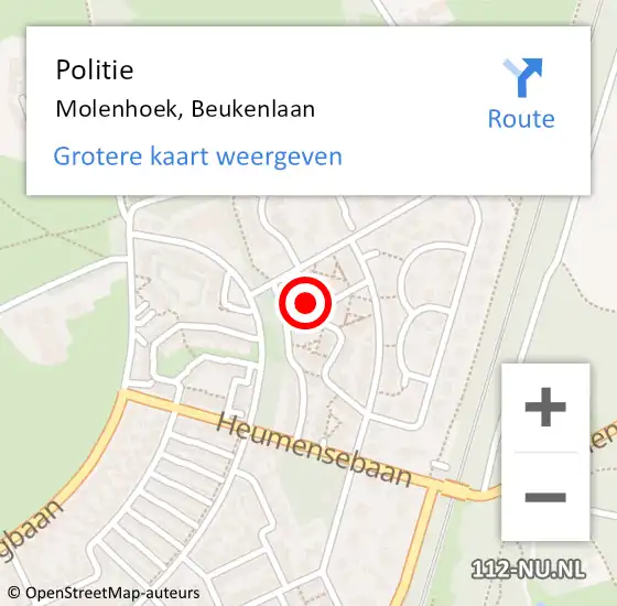 Locatie op kaart van de 112 melding: Politie Molenhoek, Beukenlaan op 19 maart 2024 16:02