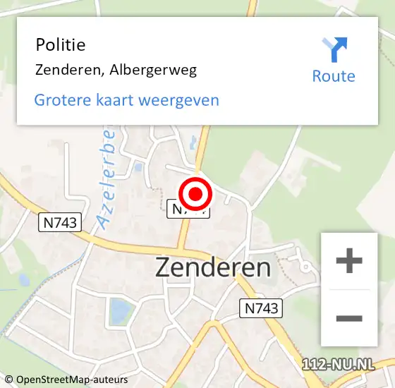 Locatie op kaart van de 112 melding: Politie Zenderen, Albergerweg op 19 maart 2024 16:10