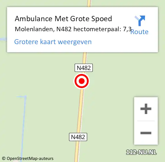 Locatie op kaart van de 112 melding: Ambulance Met Grote Spoed Naar Molenlanden, N482 hectometerpaal: 7,3 op 19 maart 2024 16:14