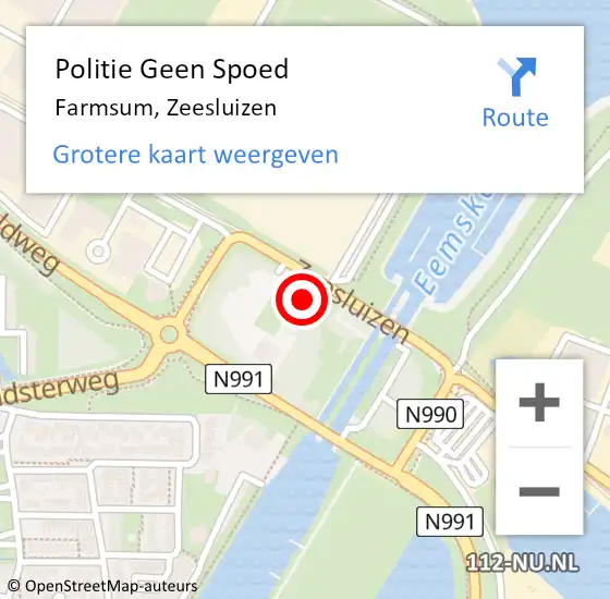 Locatie op kaart van de 112 melding: Politie Geen Spoed Naar Farmsum, Zeesluizen op 19 maart 2024 16:38
