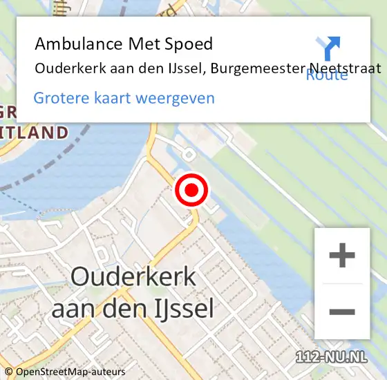 Locatie op kaart van de 112 melding: Ambulance Met Spoed Naar Ouderkerk aan den IJssel, Burgemeester Neetstraat op 19 maart 2024 17:12