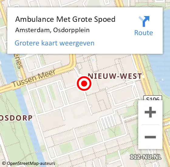 Locatie op kaart van de 112 melding: Ambulance Met Grote Spoed Naar Amsterdam, Osdorpplein op 19 maart 2024 17:19