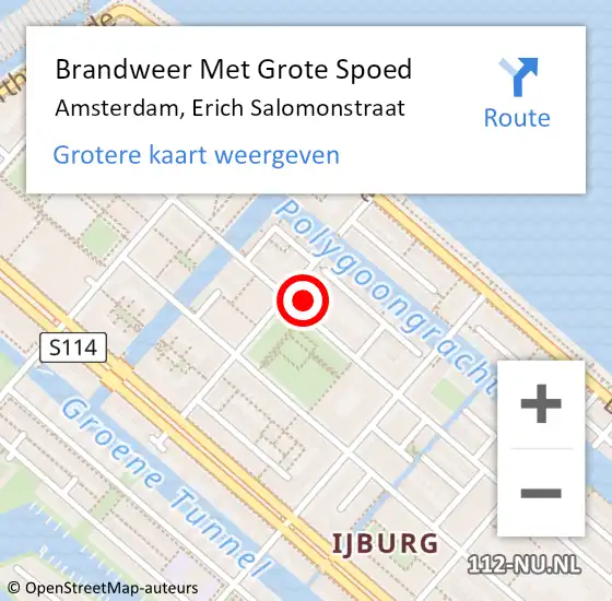 Locatie op kaart van de 112 melding: Brandweer Met Grote Spoed Naar Amsterdam, Erich Salomonstraat op 19 maart 2024 18:17